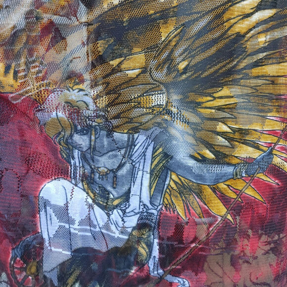 Regal Wear Men's LG Red/Black/Yellow Mesh Button Down Abstract Print Shirt - Picture 3 of 5